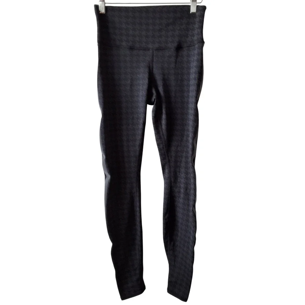 Alo M High Waist Houndstooth Leggings Grey Black Side Stripe Yoga Pants Gorpcore